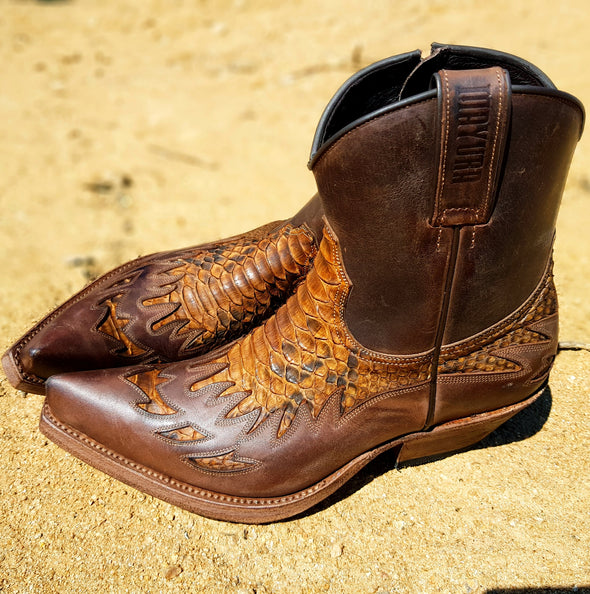 Exotic Men's Boots in shades of brown and earthy colors with stylish zipper in leather and python