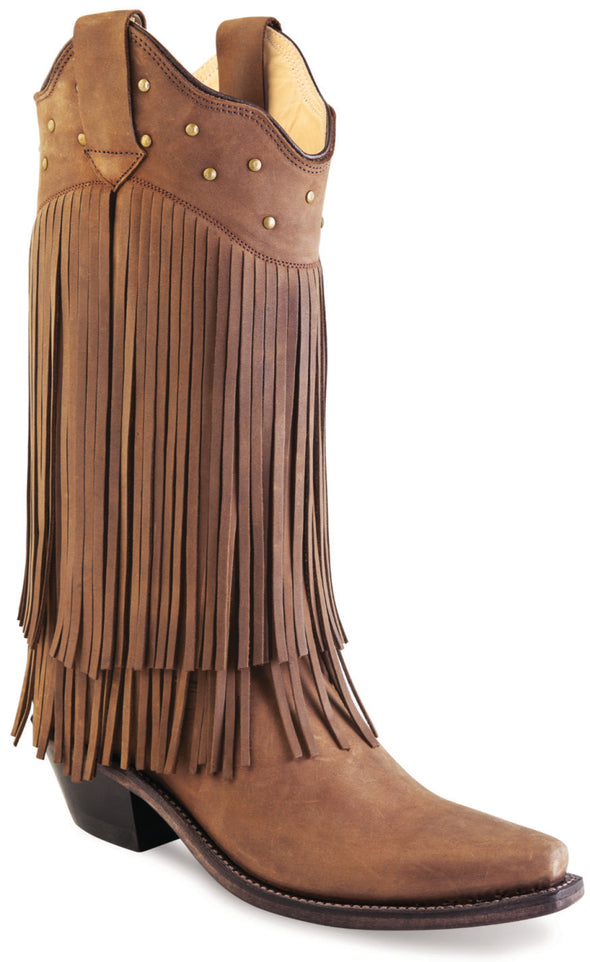 Leather Women's Boots with Fringes in Brown LF1585E
