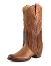 Women's Boots Cowboy with Fringes 2475 Leather Camel
